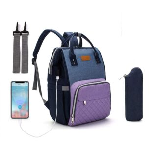 Sac à couche avec port USB et sac isotherme - Violet - Couche Sac à langer