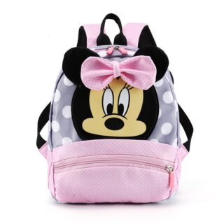 Sac à dos enfant à pois Minnie rose avec un fond blanc