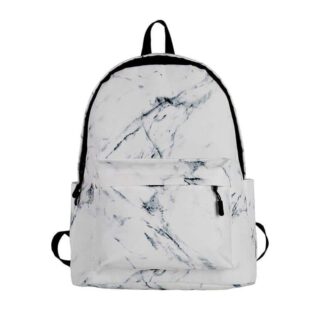 Sac à dos cartable effet marbre blanc et noir avec un fond blanc