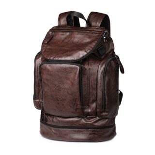 Multi-pocket leatherette backpack - Brown - Backpack Handbag