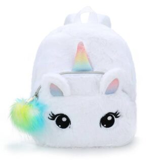 Sac à dos enfant tout doux licorne blanche avec un fond blanc