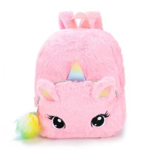 Sac à dos enfant tout doux licorne rose avec un fond blanc