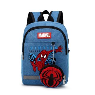 Sac à dos Spiderman effet jean bleu avec un fond blanc