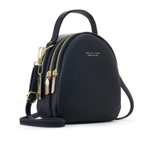 Sac à dos femme petit format multi-zip - Noir - Sac à main Cuir