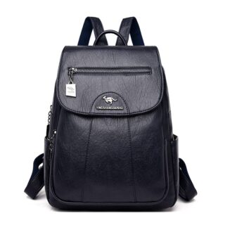 Women's Urban Leather Backpack - Navy Blue - School Backpack Backpack