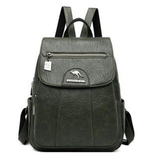 Leather Rucksack for Women - Green - Backpack School Backpack