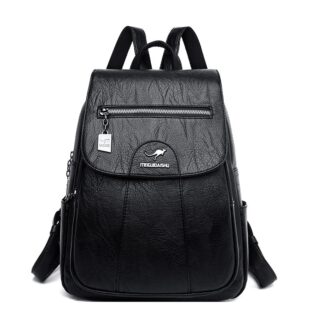 Women's Leather Rucksack - Black - Backpack
