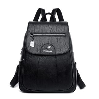 Women'S Leather Rucksack - Black - Backpack