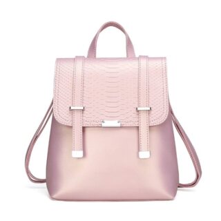 Sac à dos femme embossé python rose avec un fond blanc