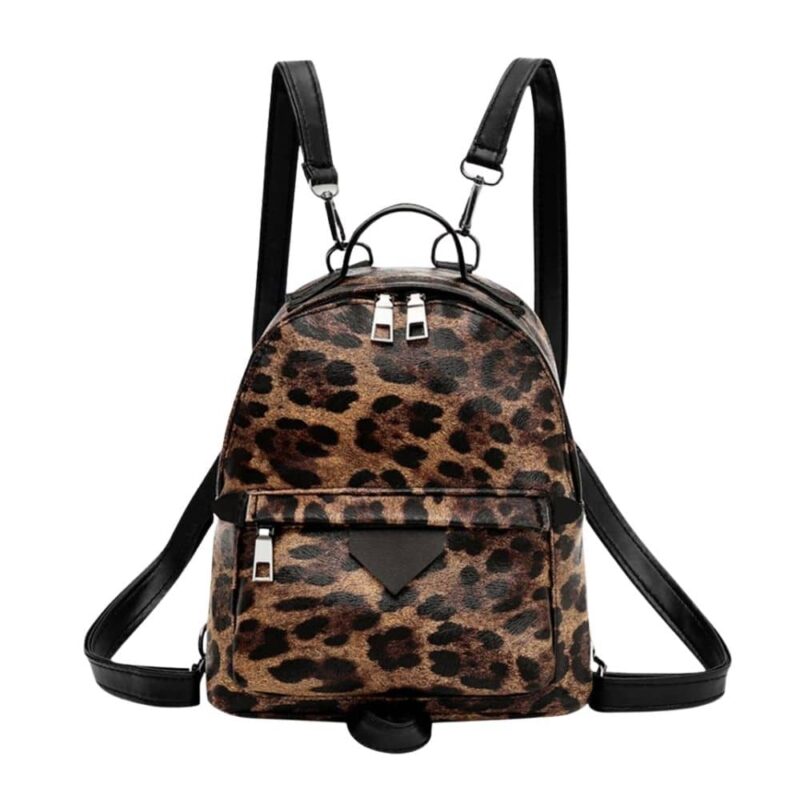 Leopard Print Leatherette Backpack - Backpack Shoulder Bag