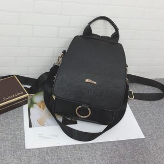 Vintage leatherette backpack - Black - Leather handbag