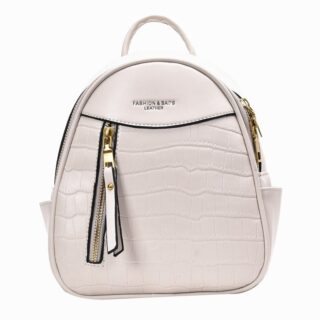 Sac à dos femme petit format embossé crocodile blanc avec un fond blanc