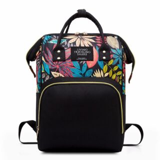 Baby backpack with floral pattern - Black - Diaper Bag