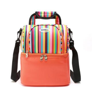 Double Layer Insulated Shoulder Bag - Orange - Lunch Box Bag