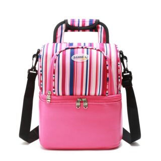 Double Layer Insulated Shoulder Bag - Pink - Lunch Box Bag