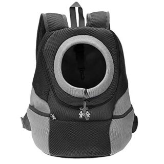 Black and grey double shoulder dog walking backpack with white background