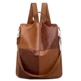 Vintage synthetic leather backpack - Camel - Handbag School backpack