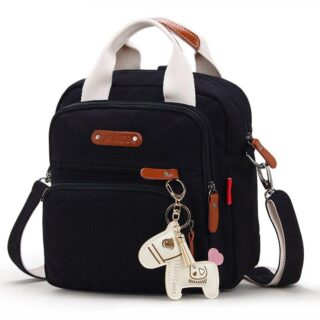 Canvas Diaper Bag for Mom - Black - Handbag Bag