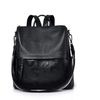 Cowhide Leather Backpack - Black - Leather Handbag