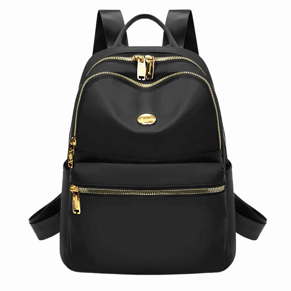 Black Waterproof Women'S Travel Backpack On Off-White Background