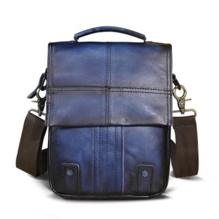 Leather Shoulder Bag - Blue - Messenger Bag Handbag