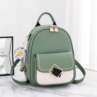 Green daisy jewel leatherette backpack with flower detail and frame