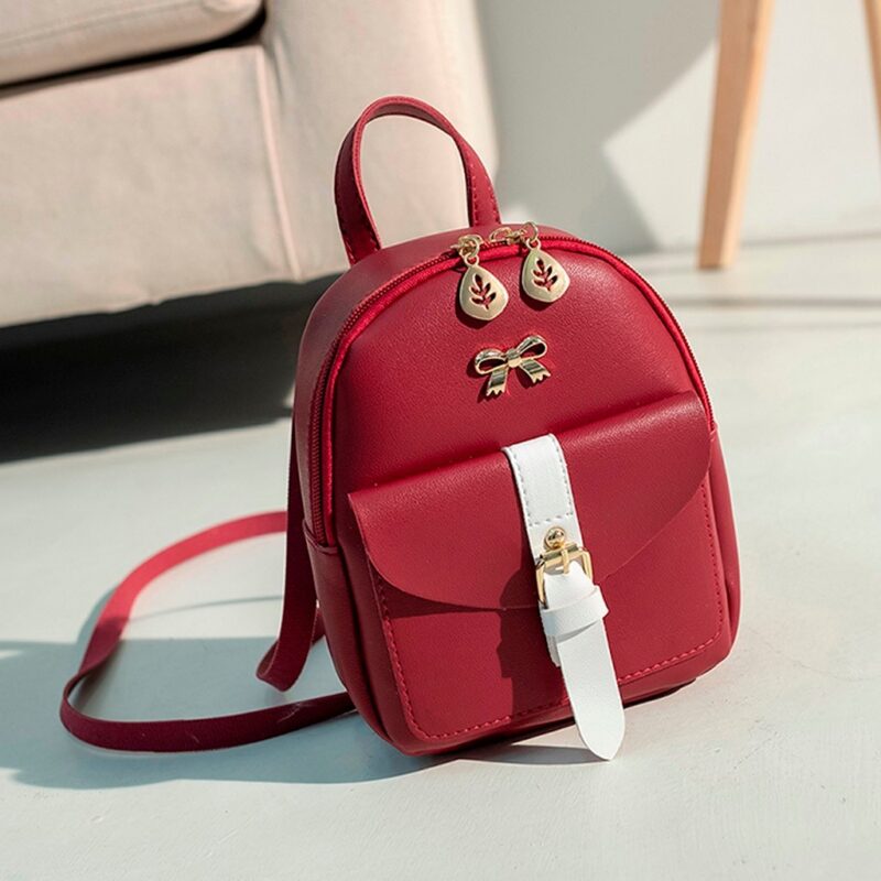 Mini Leather Backpack With Golden Jewels - Red - Backpack School Backpack