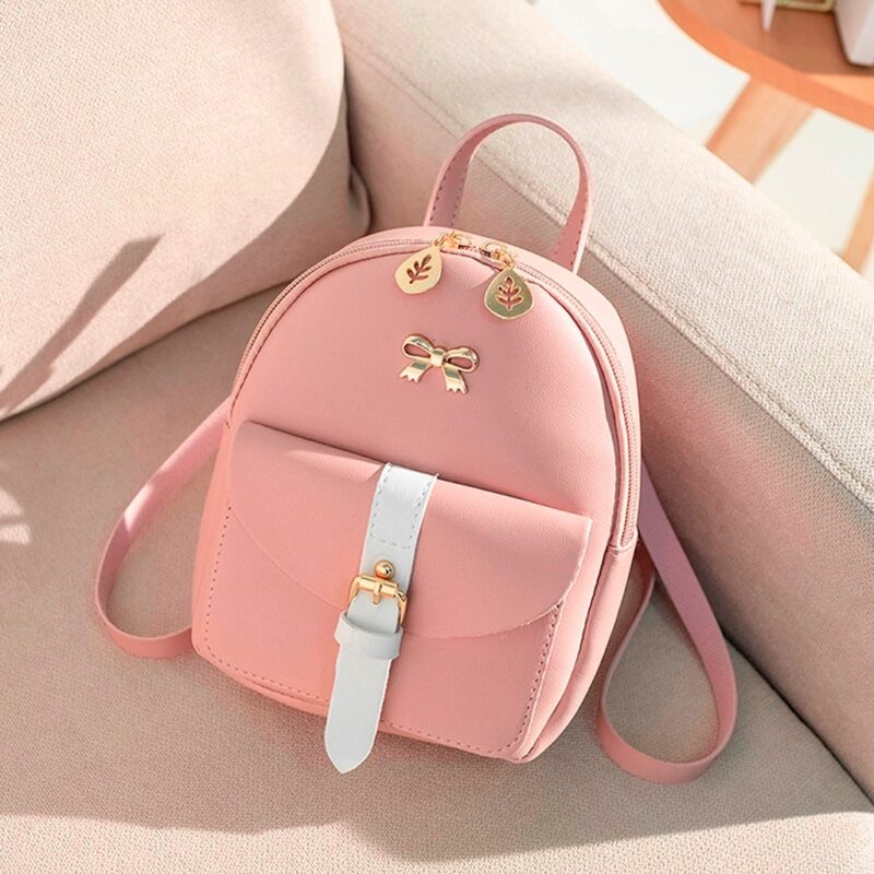 Mini Leather Backpack With Golden Jewels - Pink - Backpack Girl Backpack