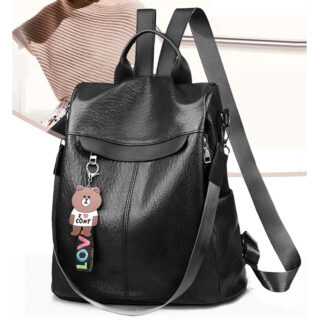 Multifunctional PU leather backpack for women - Black - Backpack Bag