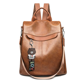 Multifunctional PU leather backpack for women - Brown - Backpack Anti-theft backpack