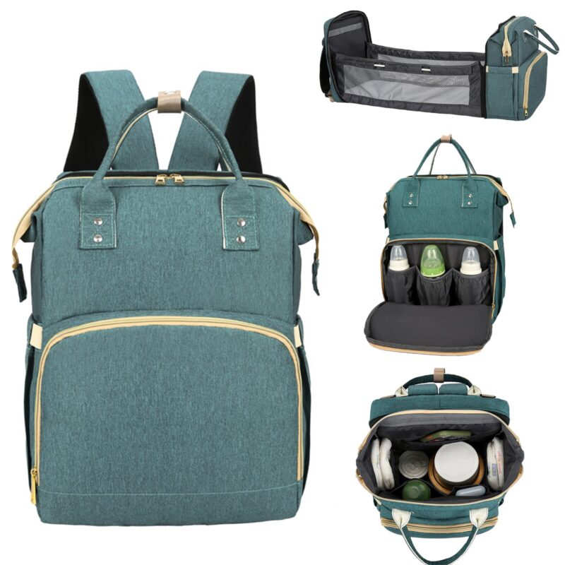 Nappy Bag With Foldable Baby Bed - Green - Diaper Bag