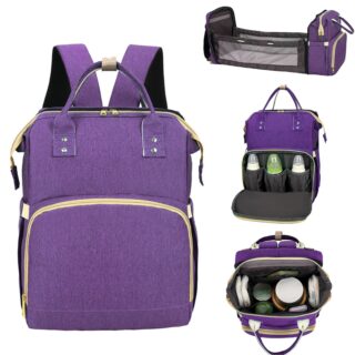 Nappy Bag with Foldable Baby Bed - Purple - Diaper Bag