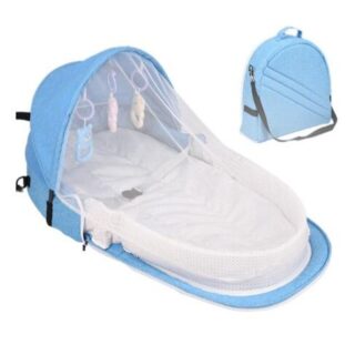 Portable Baby Crib Bag - Blue - Mosquito Netting