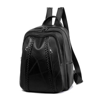 Vintage PU leather backpack for women - Black - Leather Backpack