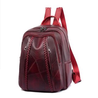 Vintage PU leather backpack for women - Red - Backpack Bag