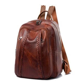 Vintage PU leather backpack for women - Brown - Backpack Bag