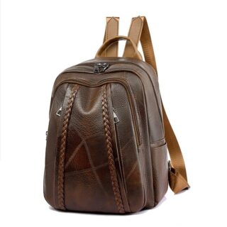 Vintage PU leather backpack for women - Khaki - Leather handbag