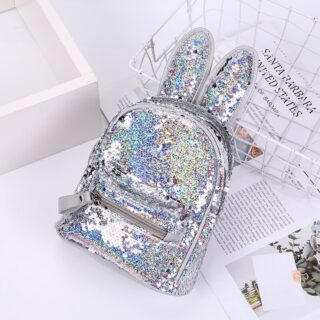 Glitter backpack with bunny ears - Silver - Children's backpack Product