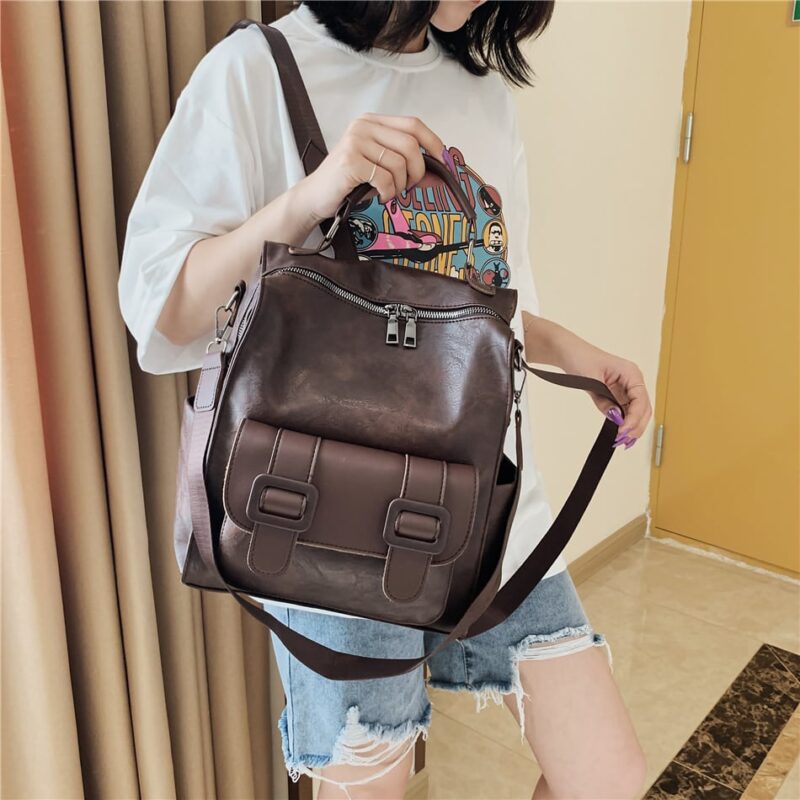 Small Vintage Backpack In Imitation Leather - Image 14