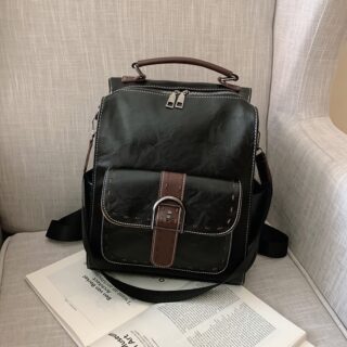 Small vintage leatherette backpack - Black - Leather Handbag