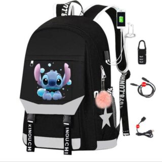 Sac à dos Stitch avec chargeur USB - Gris - T-shirt Sac à dos scolaire