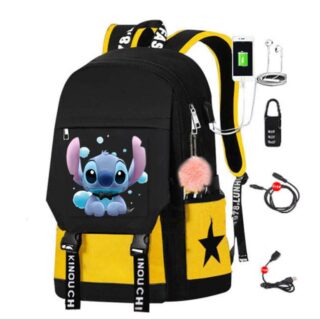 Sac à dos Stitch avec chargeur USB - Jaune - Sac à dos scolaire Sac à dos pour garçons