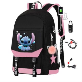 Sac à dos Stitch avec chargeur USB - Rose - T-shirt Sac à dos scolaire