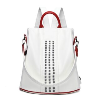 Elegant white polyester backpack for women with a white background