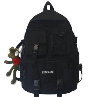 Trendy black travel backpack with white background