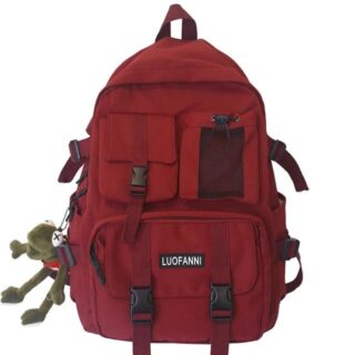 Trendy red travel backpack with white background