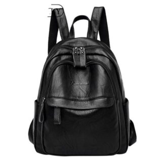 Women's PU leather vintage style backpack - Black - Backpack School backpack