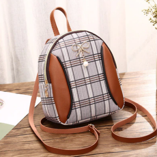 Women's Mini Checked Backpack - Brown - Backpack Shoulder bag