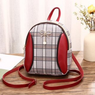 Women's Mini Checked Backpack - Red - Handbag Bag