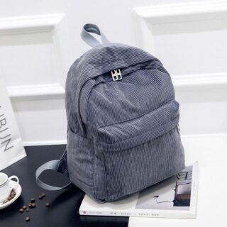 Corduroy Backpack for Women - Grey - School Backpack Backpack